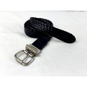Black Leather Braided Belt Silver Buckle Chaps by Ralph Lauren Womens 1" M 26-28